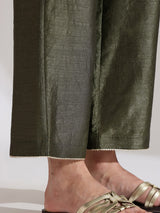 Silk Blend Solid A-Line Kurta Set - Olive