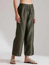 Silk Blend Solid A-Line Kurta Set - Olive