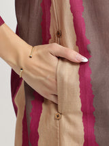 Cotton Striped Kurta Set - Beige & Burgundy