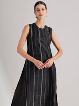 Silk Blend Geometric Print Kurta Set - Black & Gold