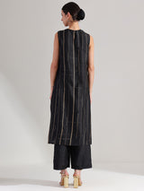 Silk Blend Geometric Print Kurta Set - Black & Gold