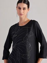 Silk Blend Floral Embellished Kurta Set - Black