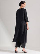 Silk Blend Floral Embellished Kurta Set - Black
