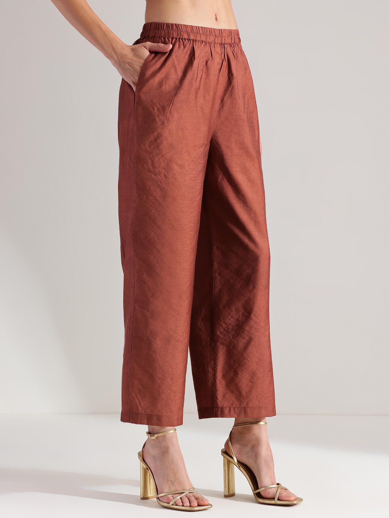 Silk Colourblock Wrap Kurta Set - Mustard & Brown