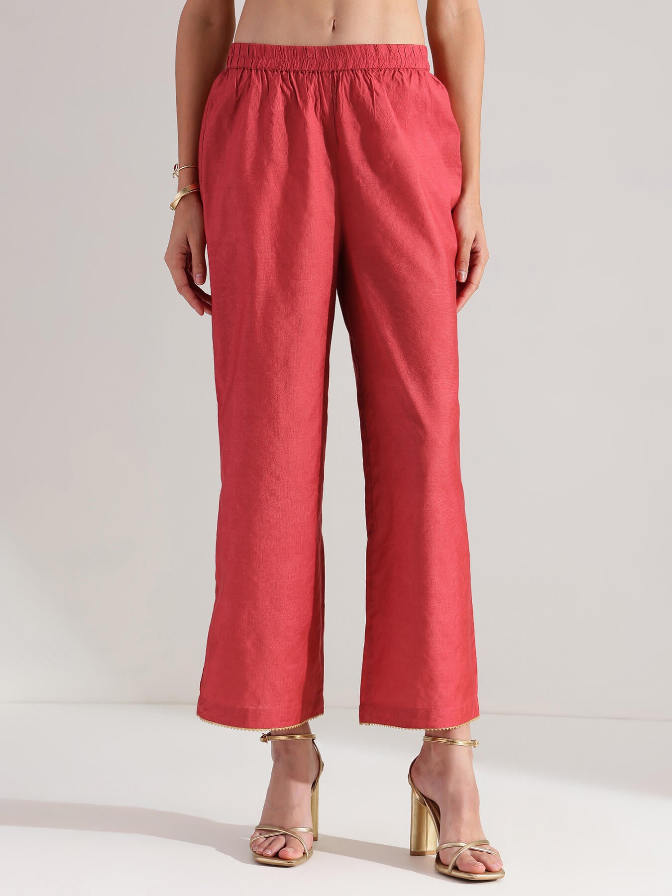 Silk Solid A-Line Kurta Set - Red