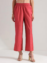 Silk Solid A-Line Kurta Set - Red