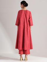 Silk Solid A-Line Kurta Set - Red