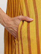 Cotton Striped Straight Kurta Set - Yellow