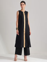 Silk Blend Solid Sleeveless Kurta Set - Black