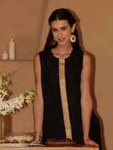 Silk Blend Solid Sleeveless Kurta Set - Black