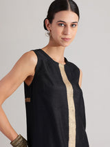 Silk Blend Solid Sleeveless Kurta Set - Black