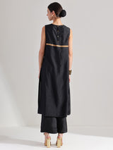 Silk Blend Solid Sleeveless Kurta Set - Black