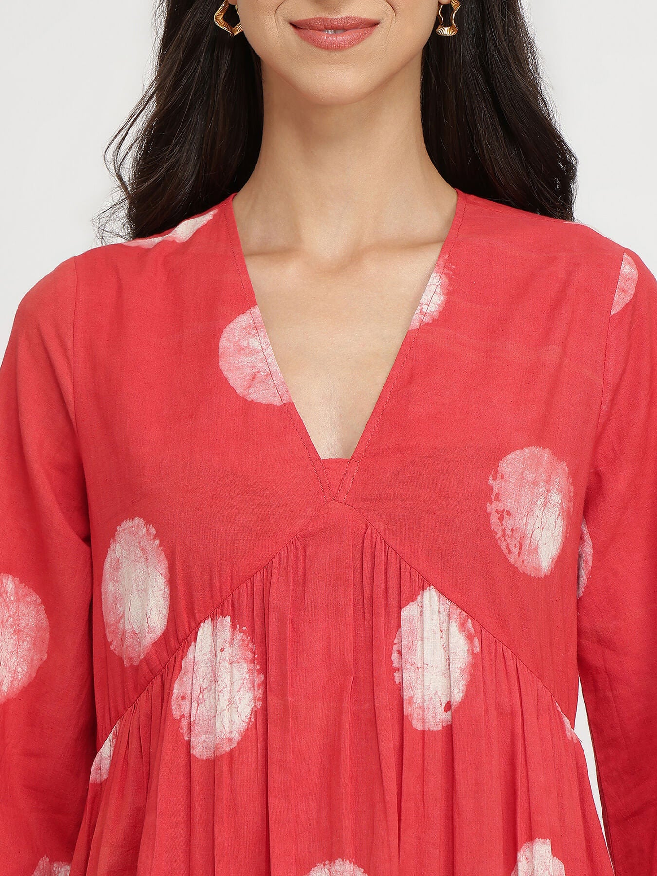 Cotton Dabu Polka Kurta Set - Red