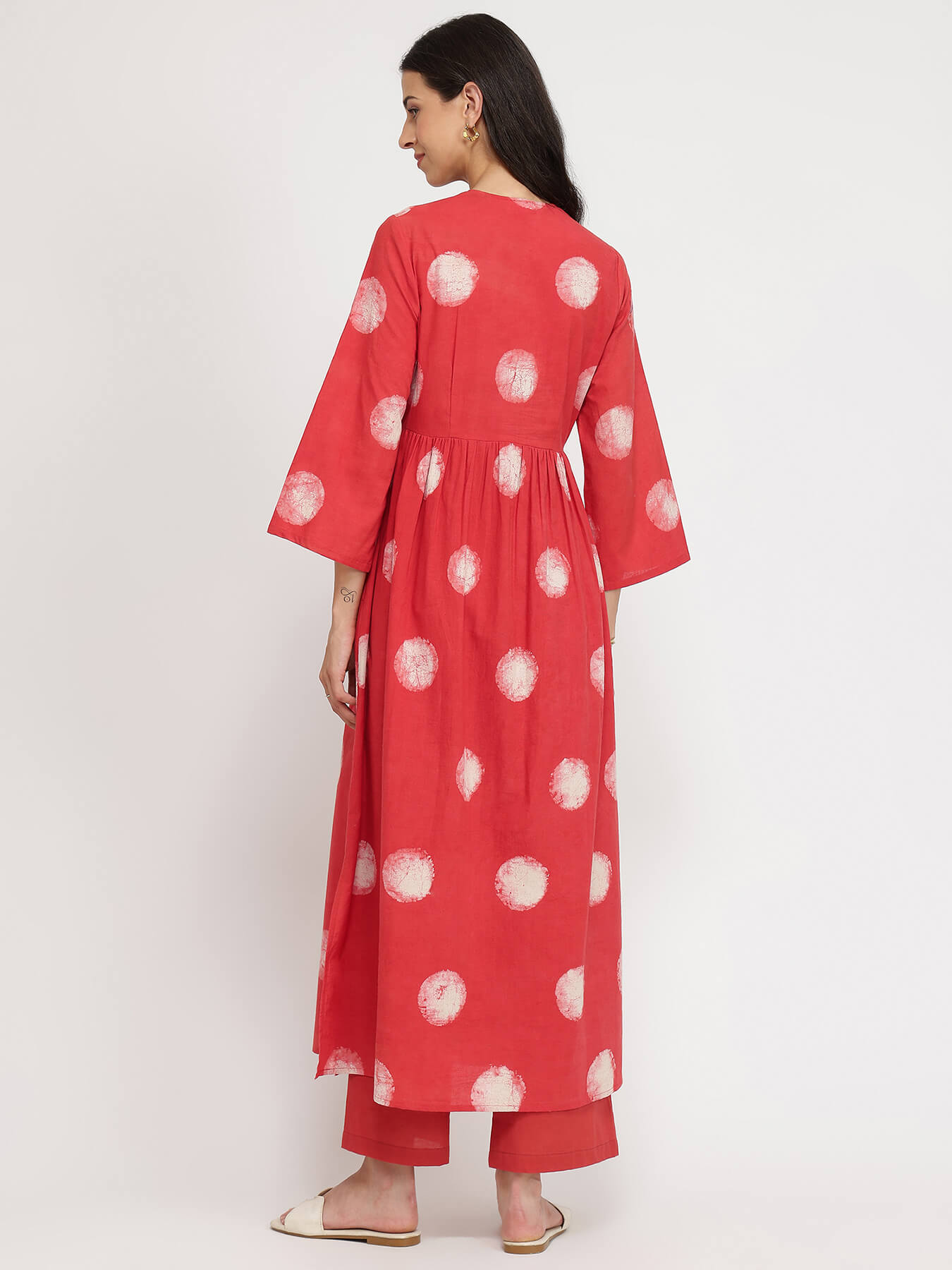 Cotton Dabu Polka Kurta Set - Red