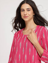 Cotton Ikat A-line Kurta Set - Pink
