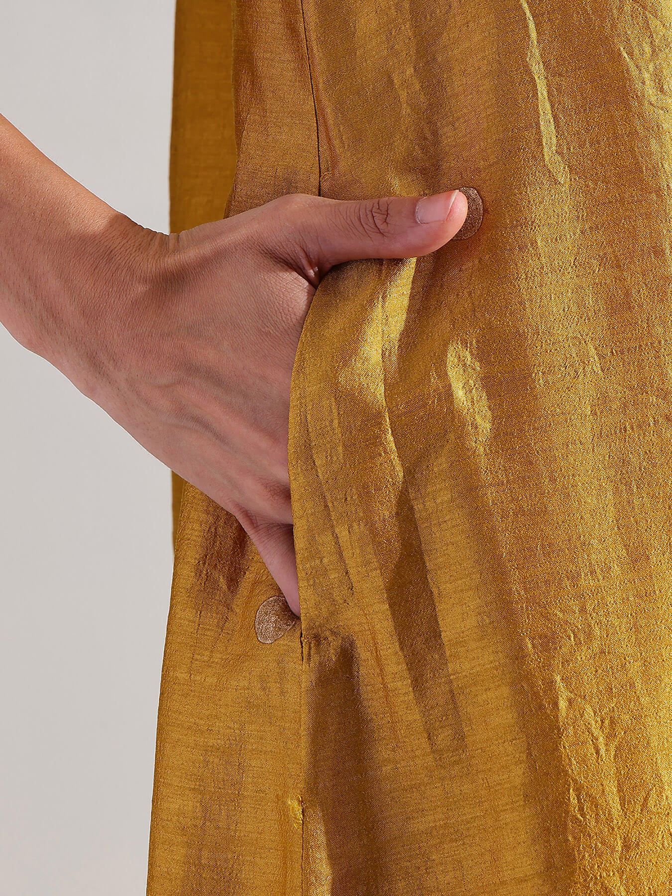 Silk Blend Polka Print A-Line Kurta Set - Mustard