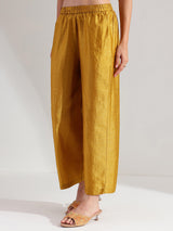 Silk Blend Polka Print A-Line Kurta Set - Mustard