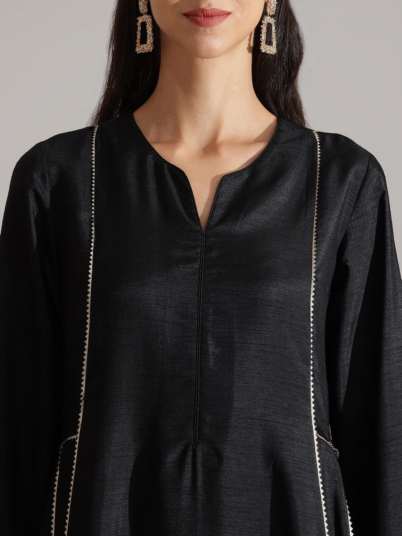 Silk Blend Solid Kurta Set - Black