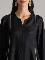 Silk Blend Solid Kurta Set - Black