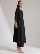 Silk Blend Solid Kurta Set - Black