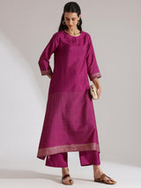 Silk Blend Abstract Print Kurta Set - Purple