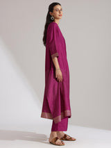 Silk Blend Abstract Print Kurta Set - Purple