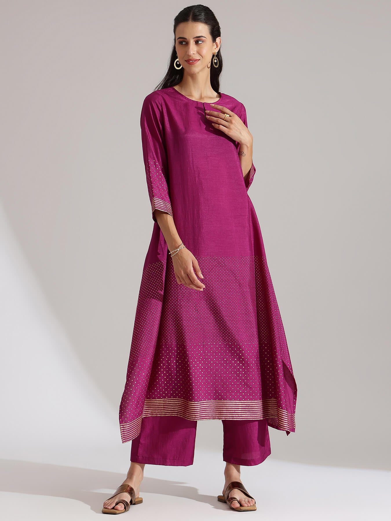 Silk Blend Abstract Print Kurta Set - Purple