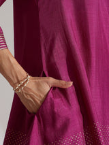 Silk Blend Abstract Print Kurta Set - Purple