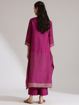Silk Blend Abstract Print Kurta Set - Purple