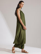 Silk Blend Abstract Print Kurta Set - Olive