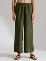 Silk Blend Abstract Print Kurta Set - Olive