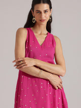 Silk Blend Abstract Print Sleeveless Kurta Set - Pink