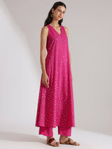 Silk Blend Abstract Print Sleeveless Kurta Set - Pink