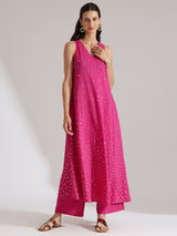 Silk Blend Abstract Print Sleeveless Kurta Set - Pink