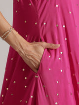 Silk Blend Abstract Print Sleeveless Kurta Set - Pink