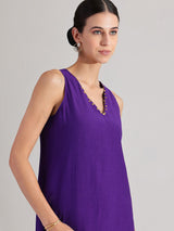 Chiffon V-Neck Sleevless Kurta Set - Purple