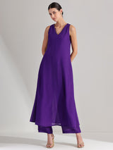 Chiffon V-Neck Sleevless Kurta Set - Purple