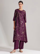 Silk Blend Abstract Print Kurta Set - Purple