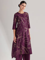 Silk Blend Abstract Print Kurta Set - Purple