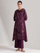 Silk Blend Abstract Print Kurta Set - Purple