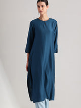 Silk Blend Solid A-Line Kurta Set - Teal