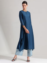 Silk Blend Solid A-Line Kurta Set - Teal