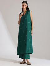 Silk Blend Mirror Work Sleeveless Kurta Set - Teal
