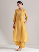 Silk Blend Solid A-line Kurta Set - Yellow