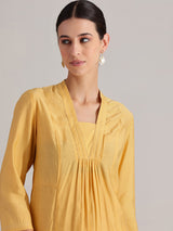 Silk Blend Solid A-line Kurta Set - Yellow