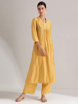 Silk Blend Solid A-line Kurta Set - Yellow