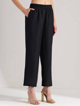 Silk Blend Solid Sleeveless Kurta Set - Mustard & Black