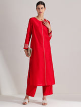 Viscose Solid A-line Kurta Set - Red