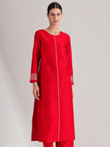 Viscose Solid A-line Kurta Set - Red