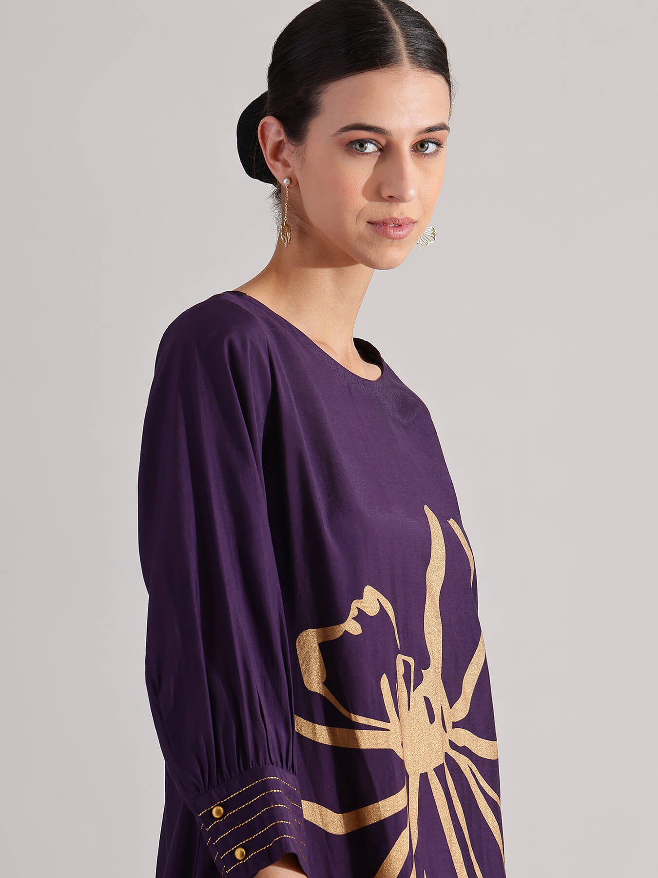 Silk Blend Floral Kurta Set - Purple